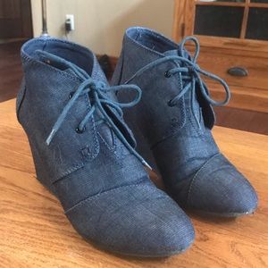 Denim Style Laced Wedge Bootie